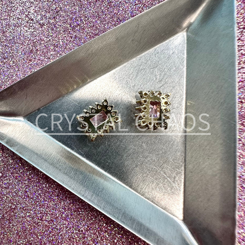 Rectangle, 3D Rhinestone CHARM 001-G, 11x9mm, Gold/Light Pink, 2pc - Crystal Chaos