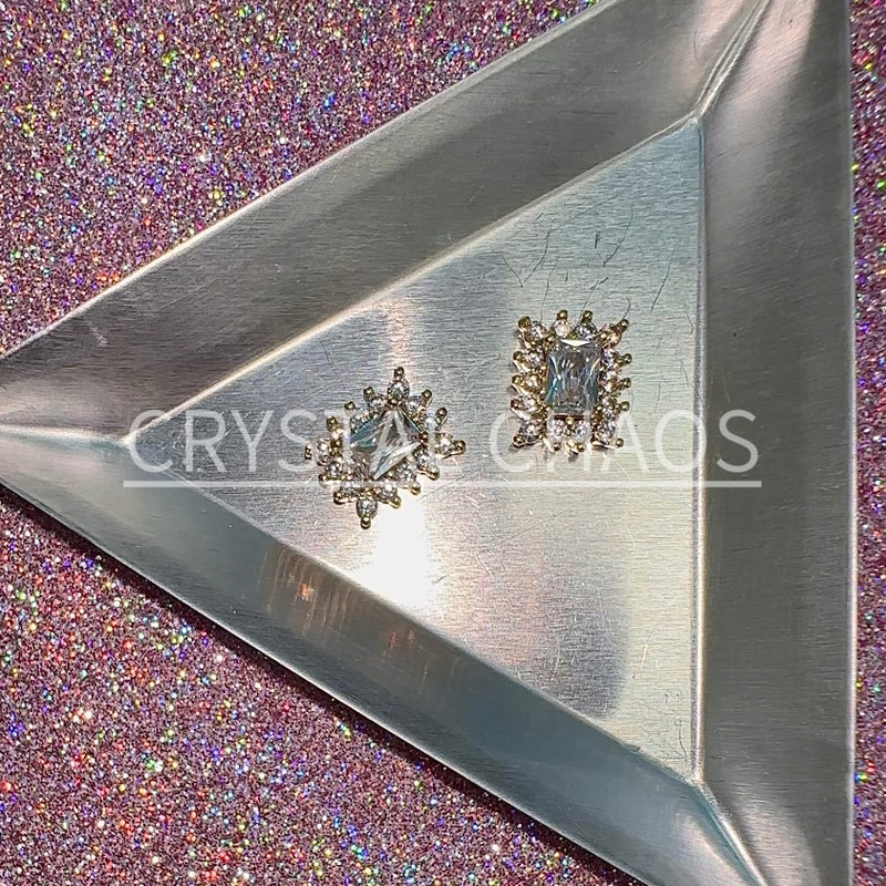 Rectangle, 3D Rhinestone CHARM 001-G, 11x9mm, Gold/Crystal, 2pc - Crystal Chaos