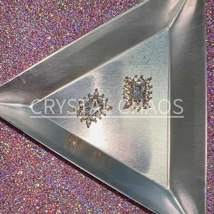 Rectangle, 3D Rhinestone CHARM 001-G, 11x9mm, Gold/Crystal, 2pc