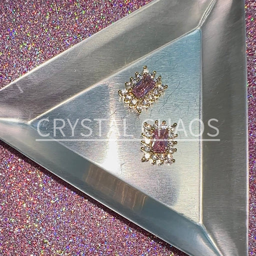 Rectangle, 3D Rhinestone CHARM 001-G, 11x9mm, Gold/Light Pink, 2pc - Crystal Chaos