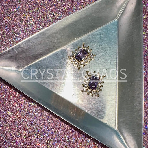 Rectangle, 3D Rhinestone CHARM 001-G, 11x9mm, Gold/Violet, 2pc - Crystal Chaos