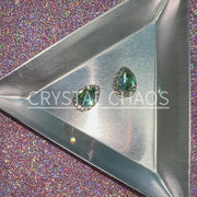 Pear, 3D Rhinestone CHARM 002-S, 12x9mm, Silver/Green, 2pc - Crystal Chaos