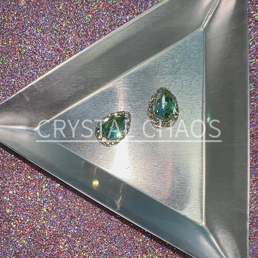 Pear, 3D Rhinestone CHARM 002-S, 12x9mm, Silver/Green, 2pc - Crystal Chaos
