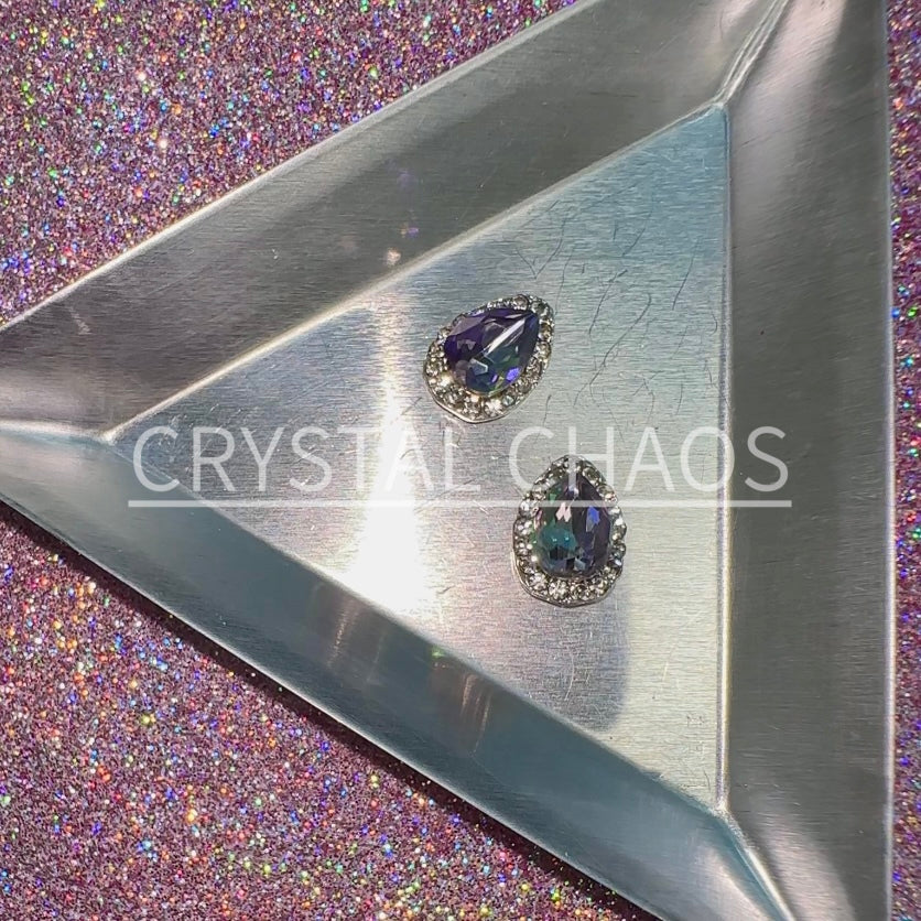Pear, 3D Rhinestone CHARM 002-S, 12x9mm, Silver/Violet, 2pc