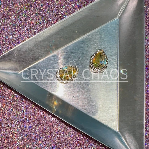 Pear, 3D Rhinestone CHARM 002-S, 12x9mm, Silver/Yellow, 2pc - Crystal Chaos
