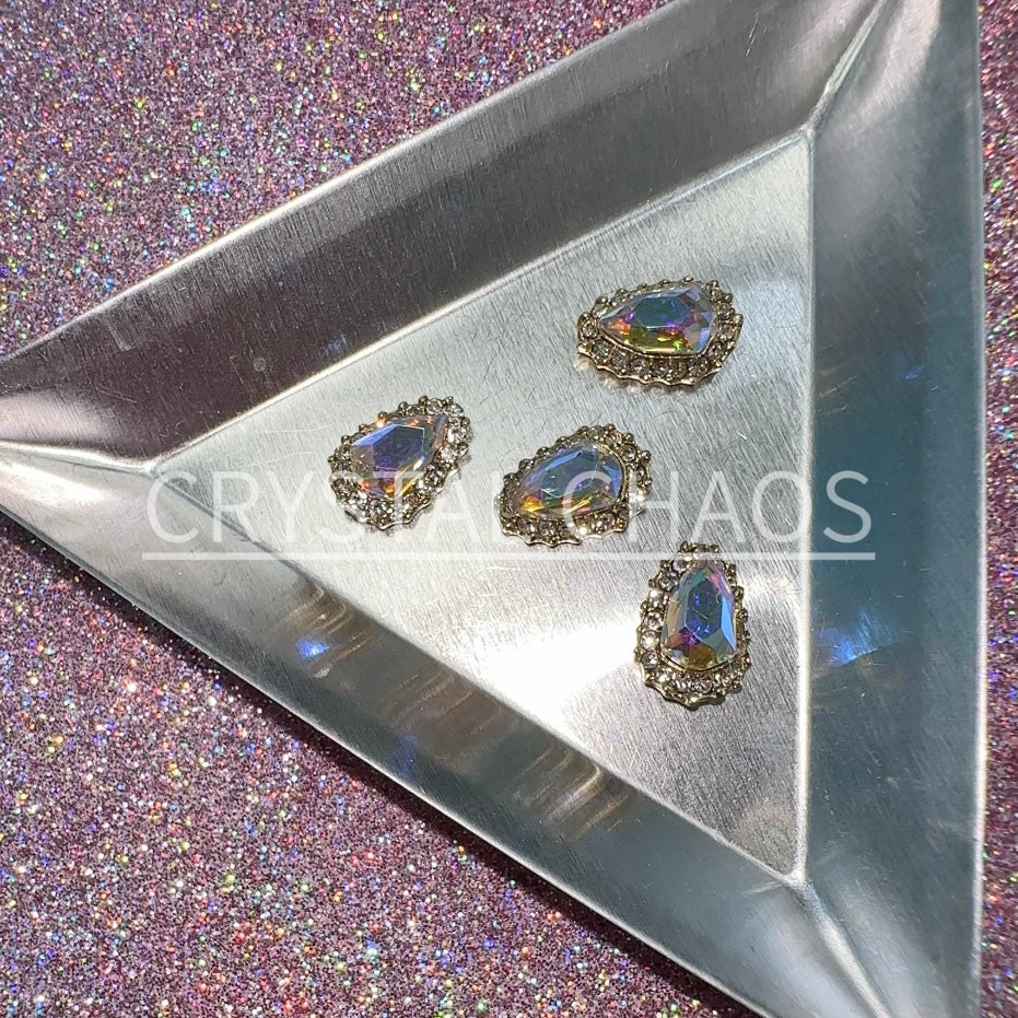 Pear, 3D Rhinestone CHARM 003-G, 12x8mm, Gold/Crystal AB, 4pc