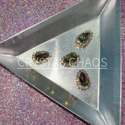 Pear, 3D Rhinestone CHARM 003-G, 12x8mm, Gold/Dark Rainbow, 4pc - Crystal Chaos