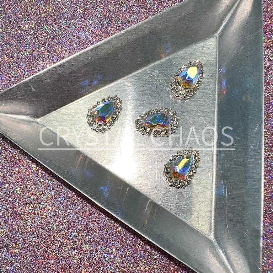 Pear, 3D Rhinestone CHARM 003-S, 12x8mm, Silver/Crystal AB, 4pc