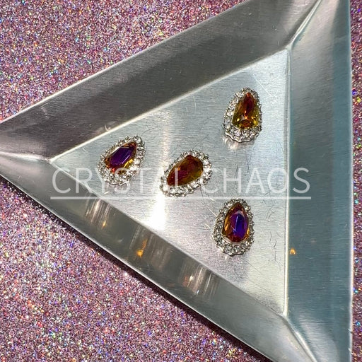 Pear, 3D Rhinestone CHARM 003-S, 12x8mm, Silver/Sunset, 4pc - Crystal Chaos