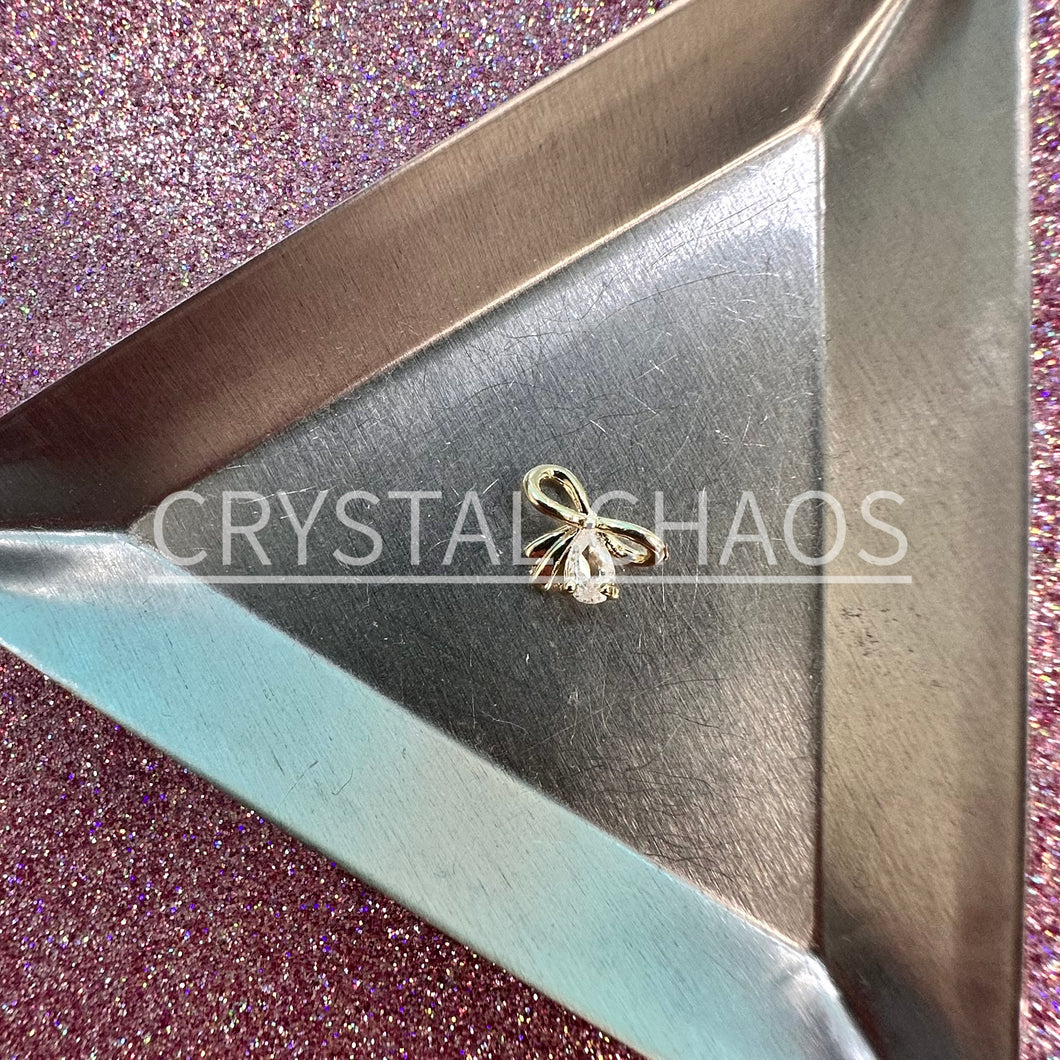 Bow, 3D Rhinestone CHARM 009-G, 8x10mm, Gold/Crystal, 1pc