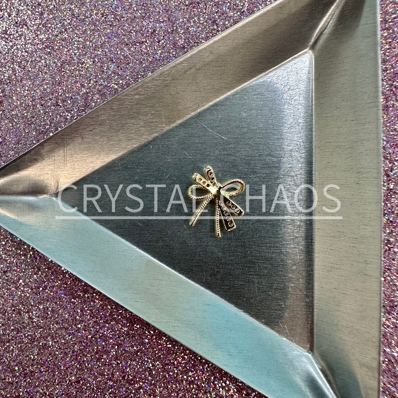 Bow, 3D Rhinestone CHARM 010-S, 13x11mm, Gold/Crystal, 1pc - Crystal Chaos