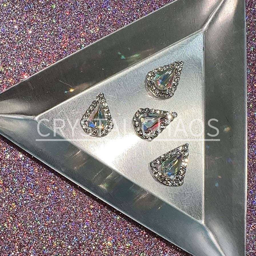 Framed Drop, 3D Rhinestone CHARM 022-S, 13x10mm, Silver/Crystal AB, 4pc