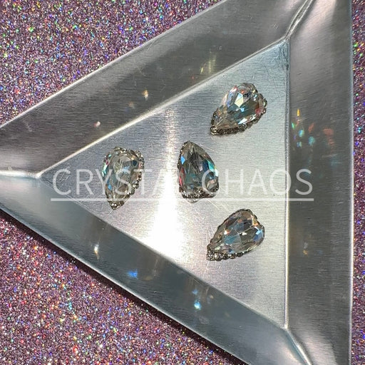 Elongated Heart, 3D Rhinestone CHARM 025-S, 12x8mm, Silver/Crystal AB, 4pc - Crystal Chaos