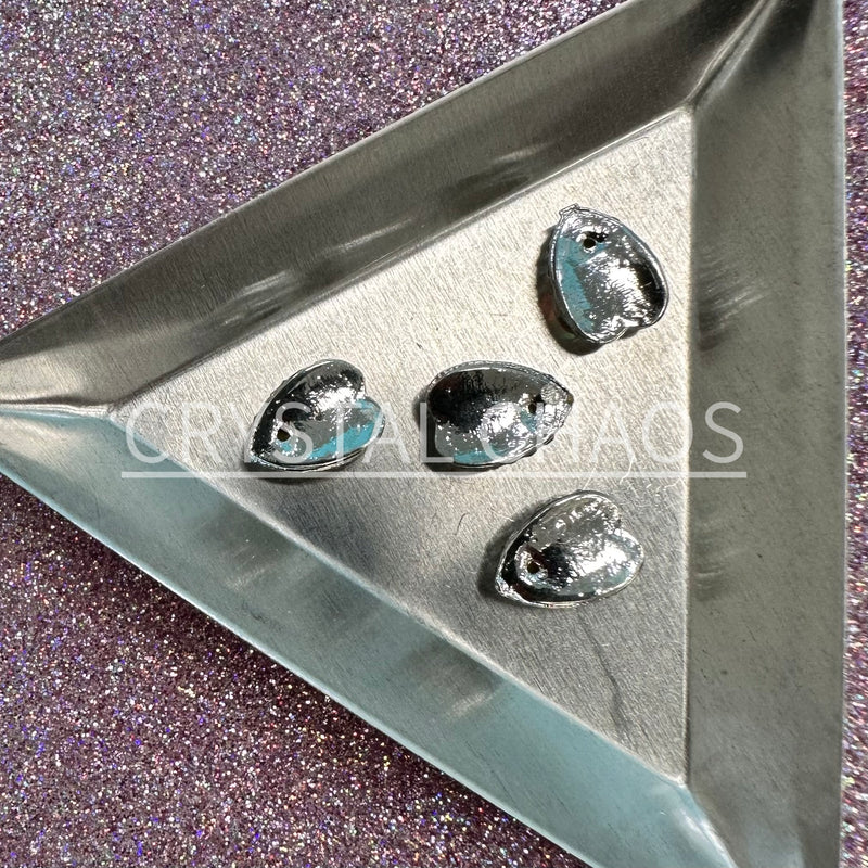 Heart, 3D Rhinestone CHARM 026-S, 12x9mm, Silver/Crystal AB, 4pc - Crystal Chaos
