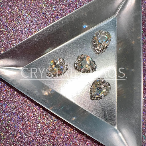 Heart, 3D Rhinestone CHARM 026-S, 12x9mm, Silver/Crystal AB, 4pc - Crystal Chaos