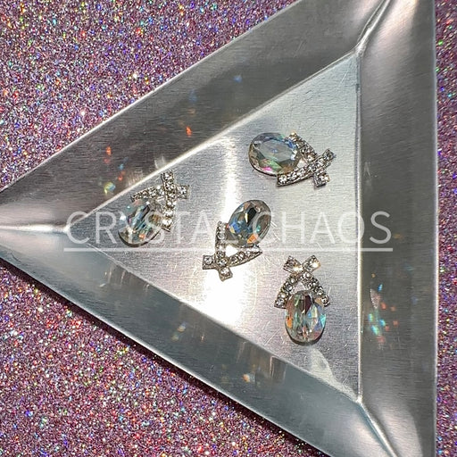 Cross, 3D Rhinestone CHARM 027-S, 14x9mm, Silver/Crystal AB, 4pc - Crystal Chaos