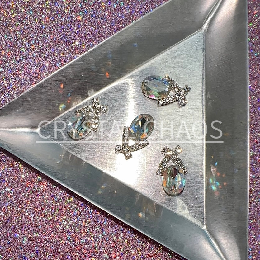 Cross, 3D Rhinestone CHARM 027-S, 14x9mm, Silver/Crystal AB, 4pc
