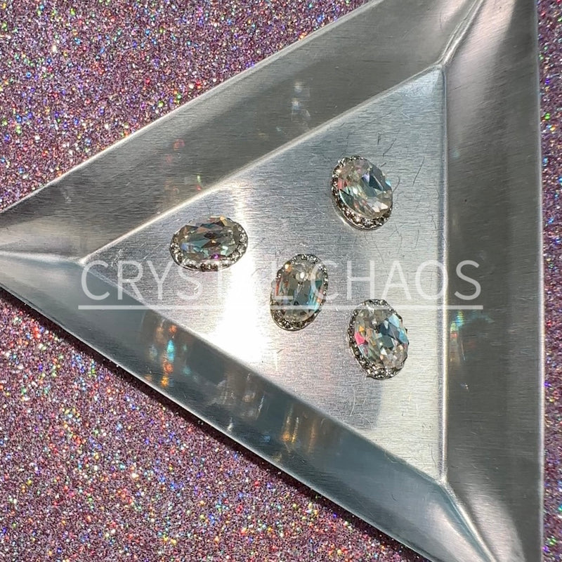 Oval, 3D Rhinestone CHARM 028-S, 10x7mm, Silver/Crystal AB, 4pc - Crystal Chaos