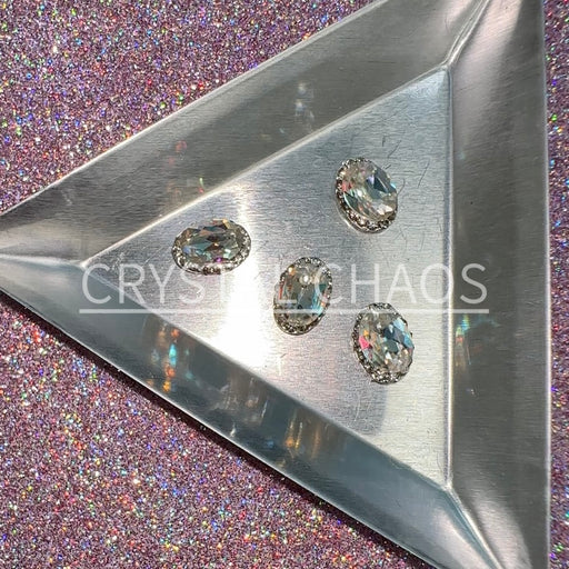 Oval, 3D Rhinestone CHARM 028-S, 10x7mm, Silver/Crystal AB, 4pc - Crystal Chaos