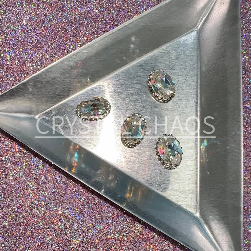 Oval, 3D Rhinestone CHARM 028-S, 10x7mm, Silver/Crystal AB, 4pc
