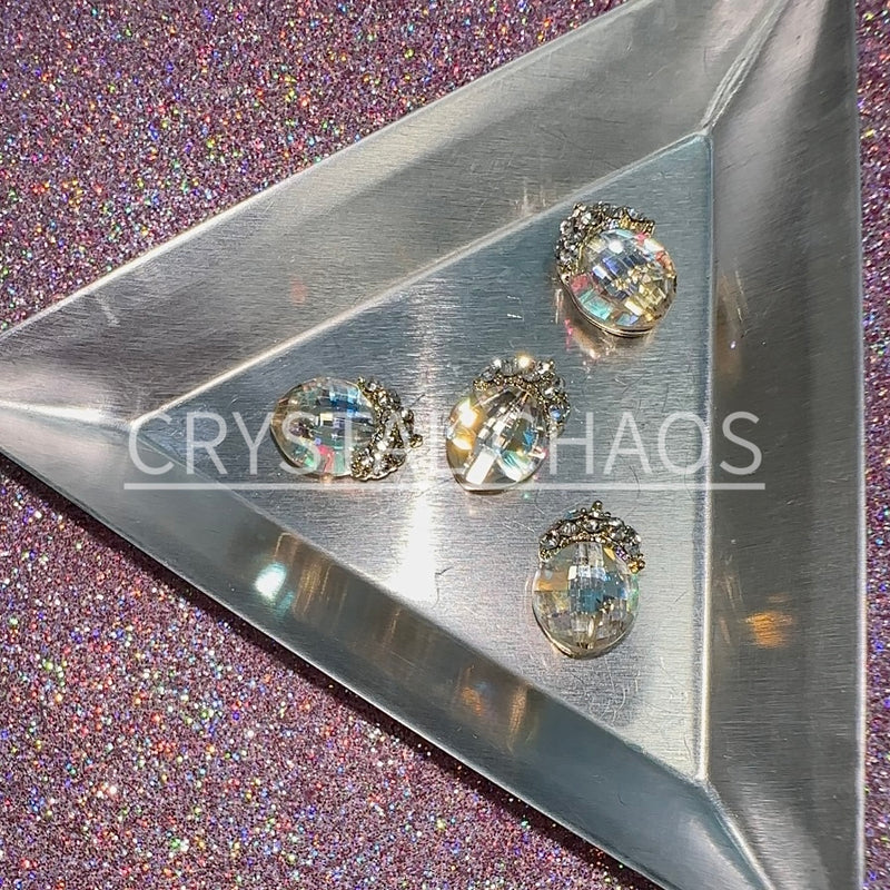 Tiara, 3D Rhinestone CHARM 029-G, 13x8mm, Gold/Crystal AB, 4pc - Crystal Chaos
