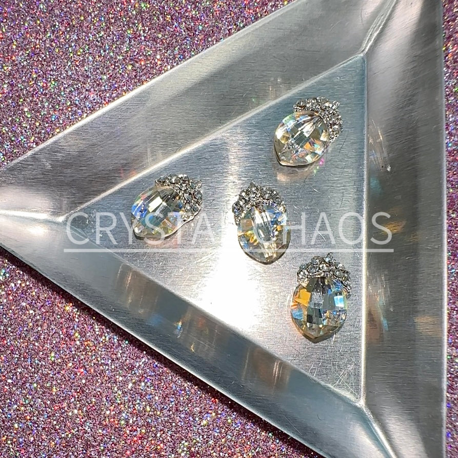 Tiara, 3D Rhinestone CHARM 029-S, 13x8mm, Silver/Crystal AB, 4pc