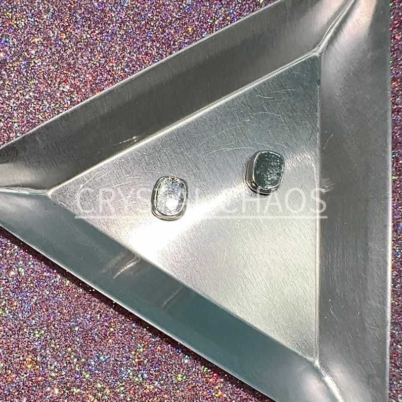 Cushion, 3D Rhinestone CHARM 034-S, 7x6mm, Silver/Crystal AB, 2pc - Crystal Chaos