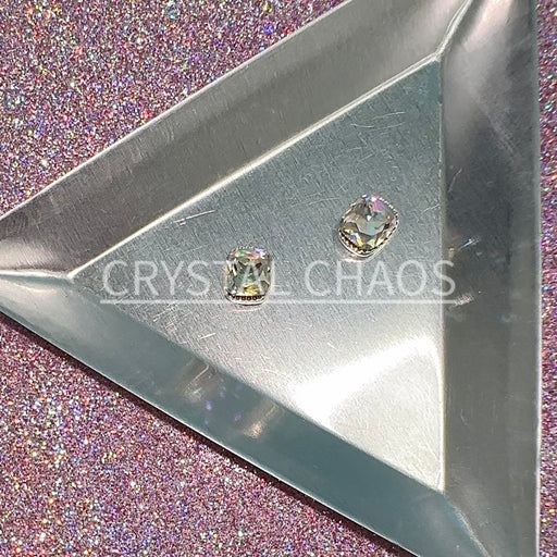 Cushion, 3D Rhinestone CHARM 034-S, 7x6mm, Silver/Crystal AB, 2pc - Crystal Chaos