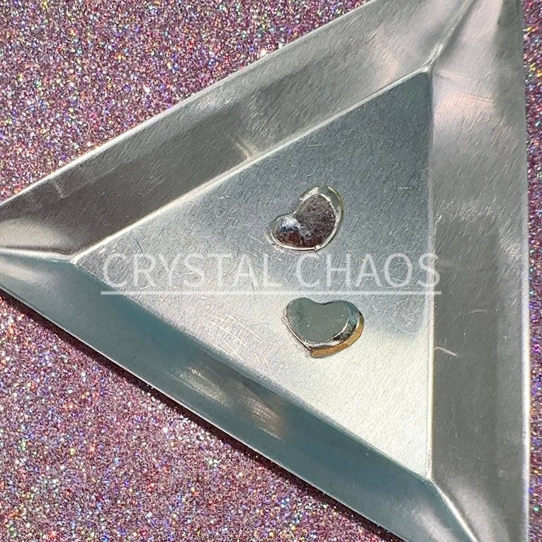 Heart, 3D Rhinestone CHARM 035-S, 8x10mm, Silver/Crystal AB, 2pc - Crystal Chaos