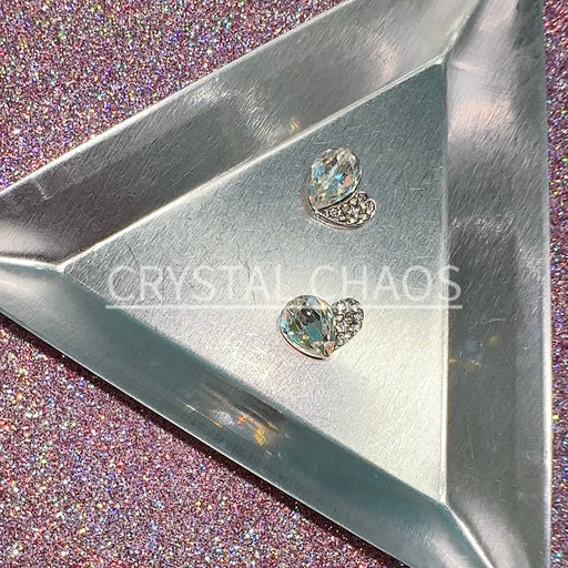 Heart, 3D Rhinestone CHARM 035-S, 8x10mm, Silver/Crystal AB, 2pc - Crystal Chaos