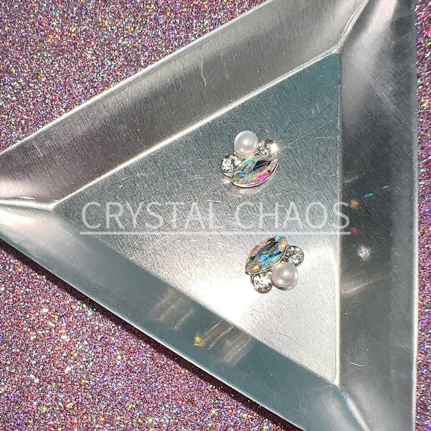 Cluster, 3D Rhinestone CHARM 036-S, 10x9mm, Silver/Crystal AB, 2pc