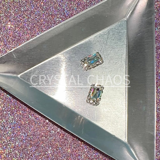 Rectangle, 3D Rhinestone CHARM 037-S, 9x6mm, Silver/Crystal AB, 2pc - Crystal Chaos