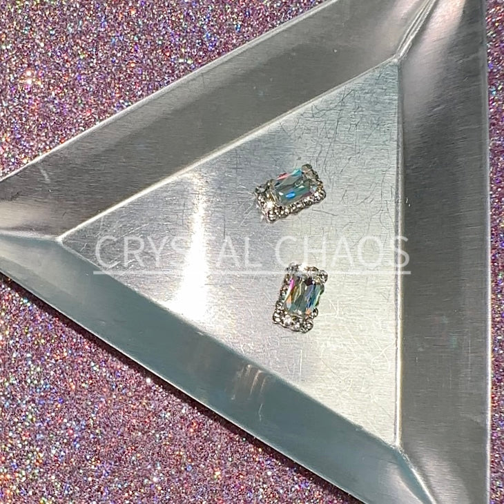 Rectangle, 3D Rhinestone CHARM 037-S, 9x6mm, Silver/Crystal AB, 2pc