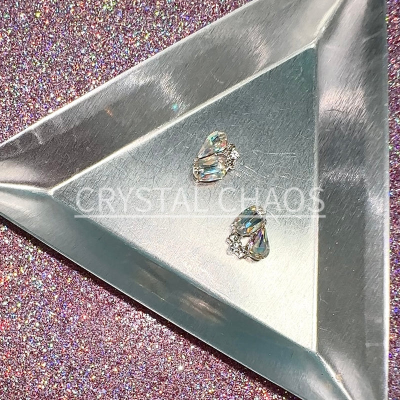 Cluster, 3D Rhinestone CHARM 038-S, 10x8mm, Silver/Crystal AB, 2pc - Crystal Chaos