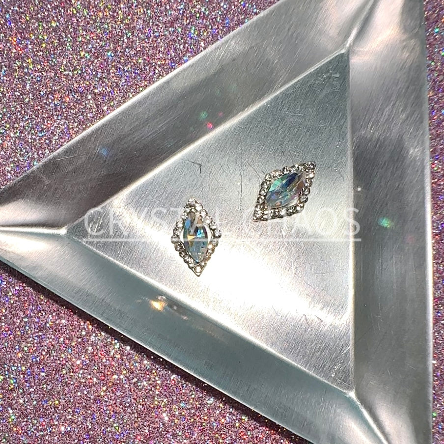 Diamond, 3D Rhinestone CHARM 041-S, 13x9mm, Silver/Crystal AB, 2pc