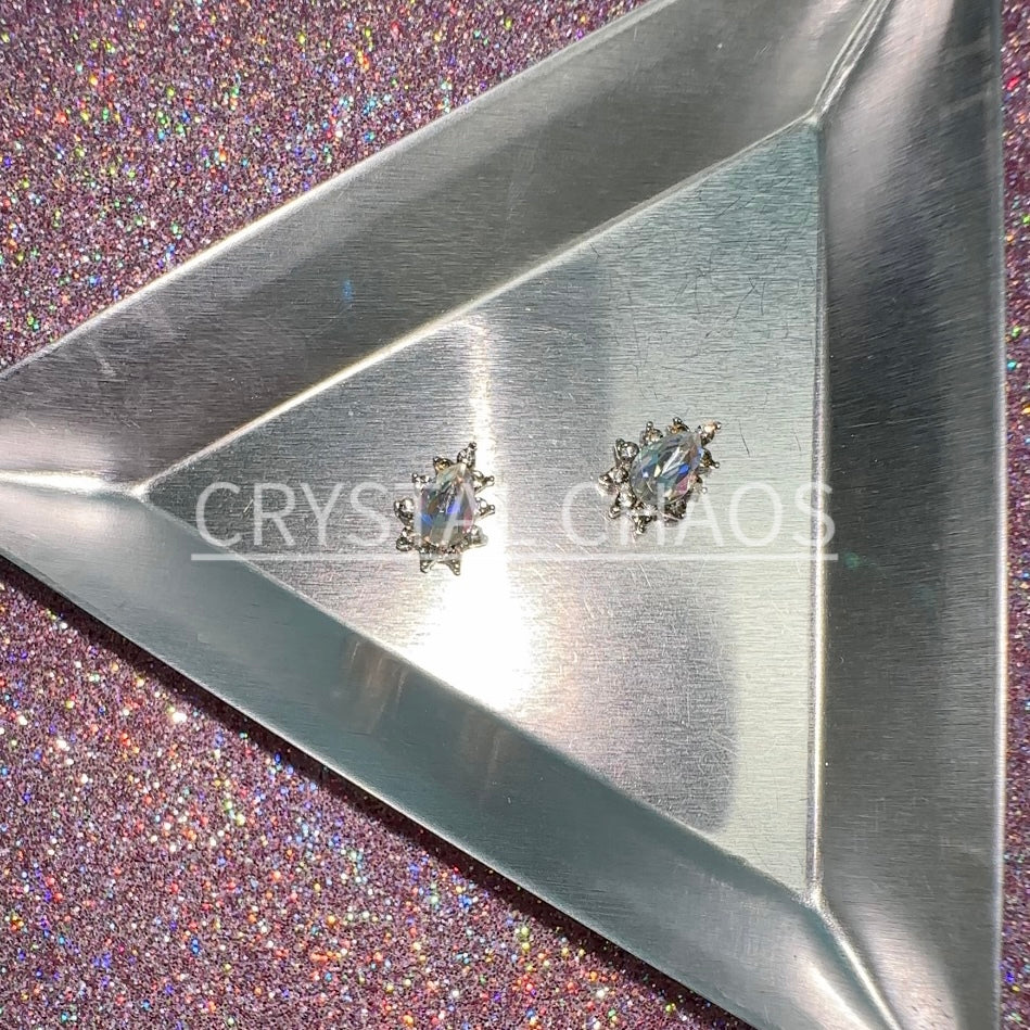 Drop, 3D Rhinestone CHARM 044-S, 10x7mm, Silver/Crystal AB, 2pc