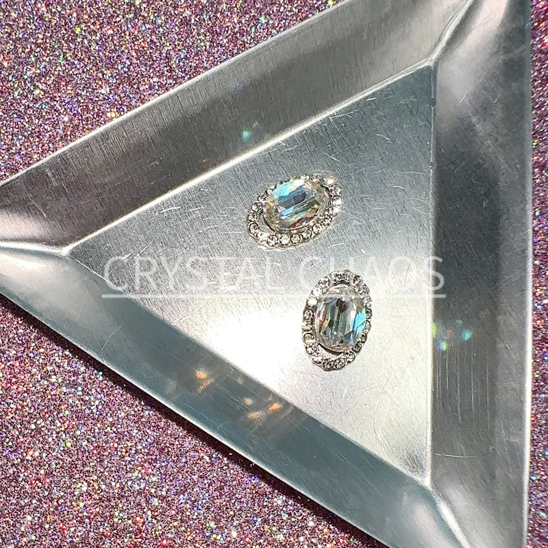 Halo, 3D Rhinestone CHARM 046-S, 13x9mm, Silver/Crystal AB, 2pc - Crystal Chaos