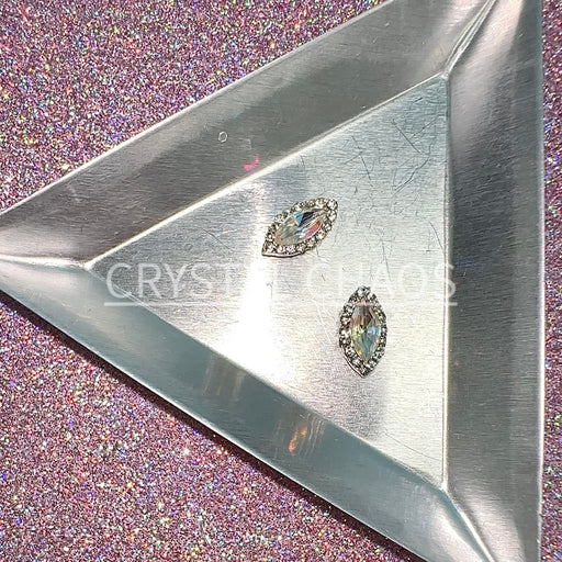 Navette, 3D Rhinestone CHARM 047-S, 12x7mm, Silver/Crystal AB, 2pc - Crystal Chaos