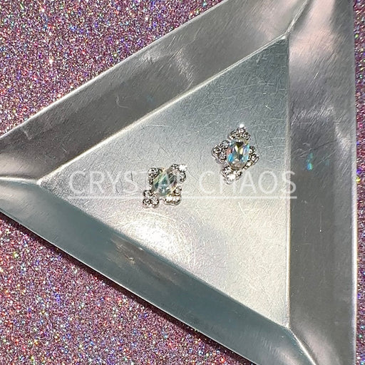 Cross, 3D Rhinestone CHARM 048-S, 11x9mm, Silver/Crystal AB, 2pc - Crystal Chaos