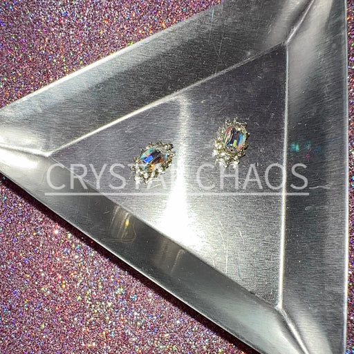 Oval, 3D Rhinestone CHARM 049-S, 10x6mm, Silver/Crystal AB, 2pc - Crystal Chaos