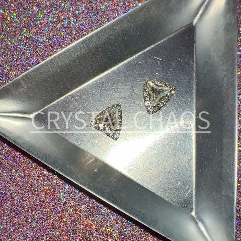 Triangle, 3D Rhinestone CHARM 050-S, 10mm, Silver/Crystal AB, 2pc - Crystal Chaos