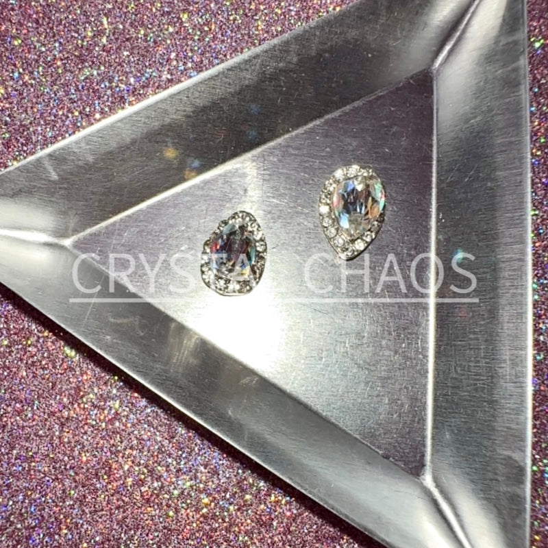 Drop, 3D Rhinestone CHARM 053-S, 12x8mm, Silver/Crystal AB, 2pc - Crystal Chaos