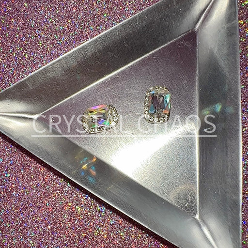Rounded Rectangle, 3D Rhinestone CHARM 054-S, 12x8mm, Silver/Crystal AB, 2pc - Crystal Chaos