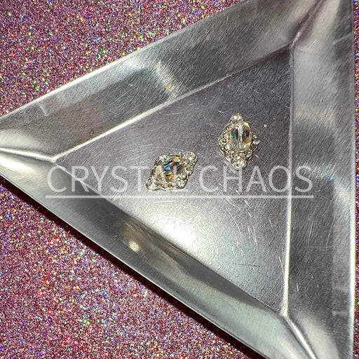 Scalloped Rhombus, 3D Rhinestone CHARM 055-S, 12x8mm, Silver/Crystal AB, 2pc - Crystal Chaos
