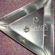 Rounded Rhombus, 3D Rhinestone CHARM 056-S, 8mm, Silver/Crystal AB, 2pc - Crystal Chaos