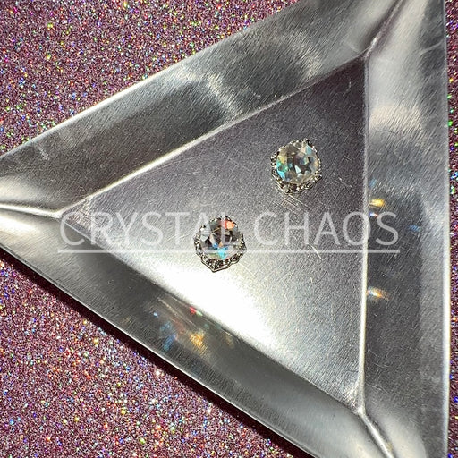 Rounded Rhombus, 3D Rhinestone CHARM 056-S, 8mm, Silver/Crystal AB, 2pc - Crystal Chaos
