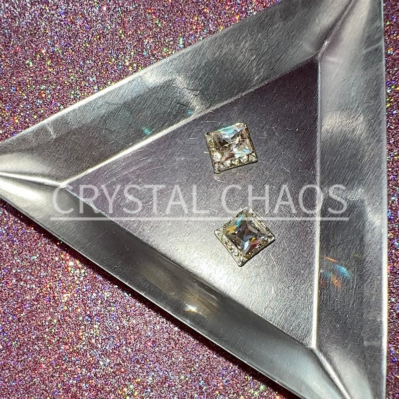 Square, 3D Rhinestone CHARM 057-S, 8mm, Silver/Crystal AB, 2pc - Crystal Chaos