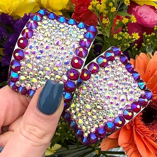 (READY TO SHIP) 'Perfect Pair' Fuchsia Shimmer Colour Crystal Chaos Heavy Buckles (Made Using Rhinestone) - Crystal Chaos