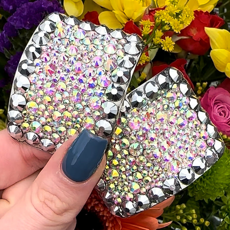 (READY TO SHIP) 'Perfect Pair' Chrome Colour Crystal Chaos Heavy Buckles (Made Using Rhinestone) - Crystal Chaos