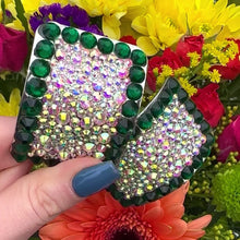 Load and play video in Gallery viewer, 'Perfect Pair' Emerald Colour Crystal Chaos Heavy Buckles (Made Using High Quality Rhinestone)
